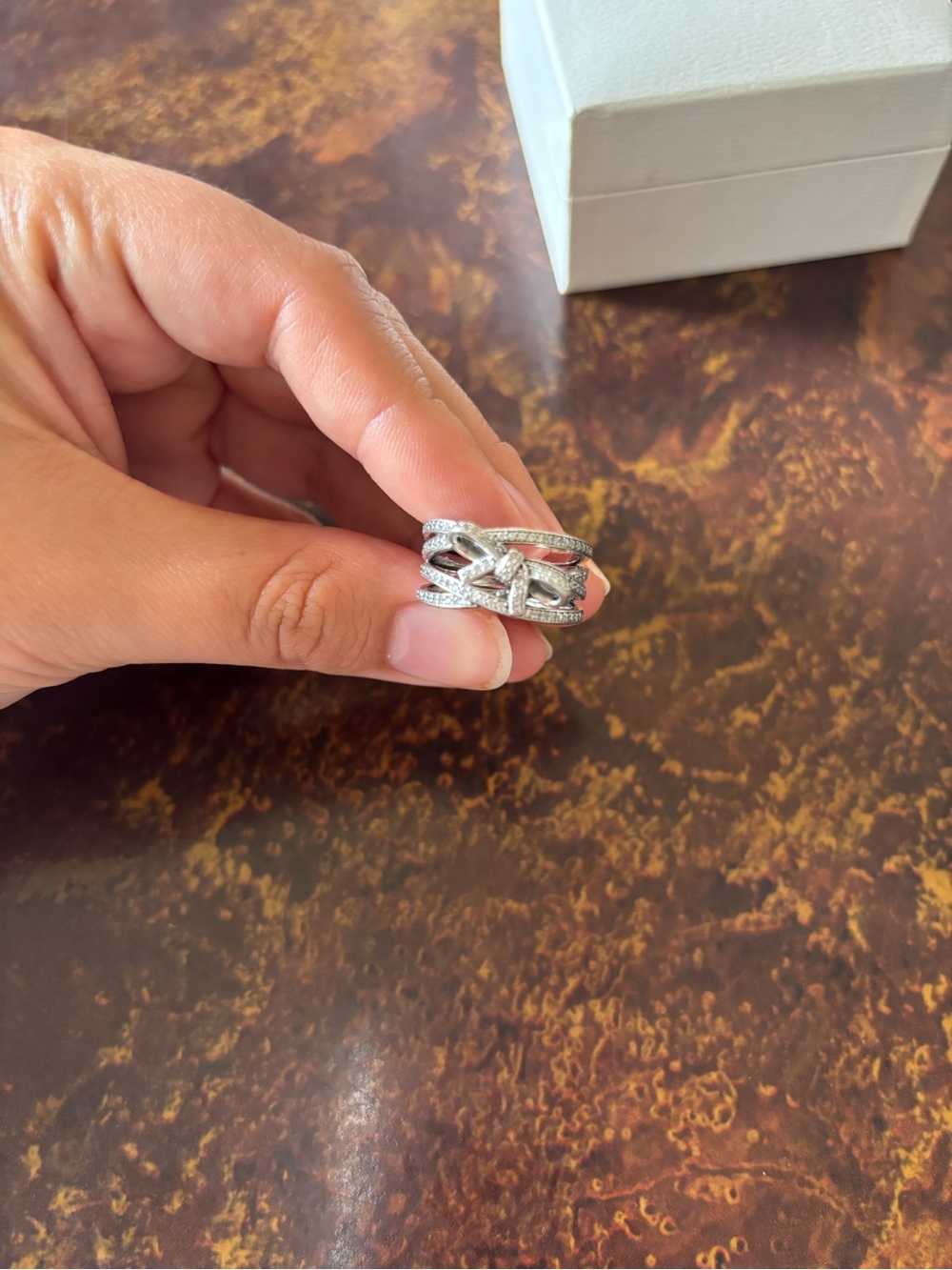 Pandora Silver Bow Knot Pavé Ring